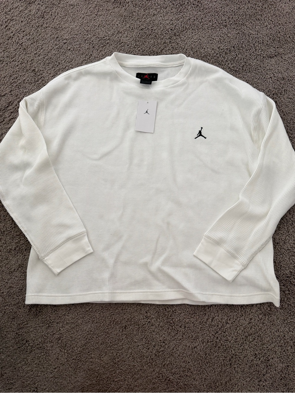 Jordan White Waffle-Knit Crewneck Sweater with Black Jumpman